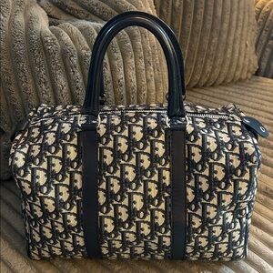 Christian Dior Vintage Trotter Boston Bag Diorissimo Canvas Medium in Navy 70s
